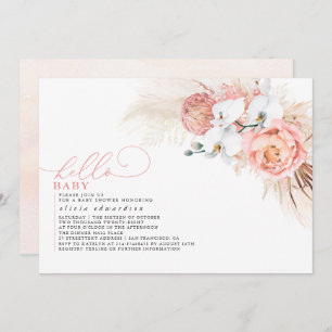 Convite Pampas Grass Pink Hello Baby Chá