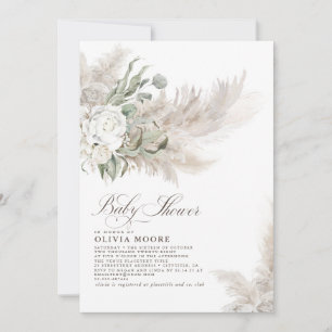 Convite Pampas Grass Sage Greenery Floral Boho Chá de fra