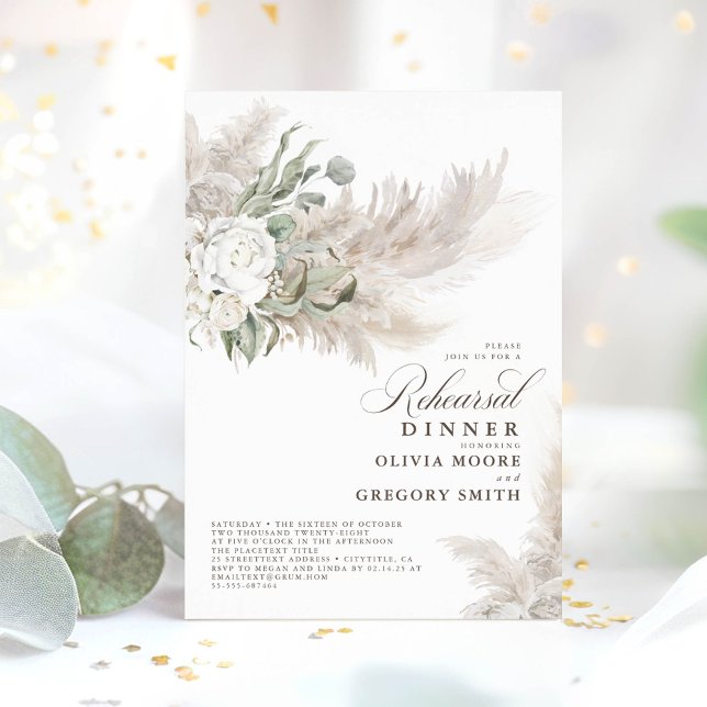 Convite Pampas Grass Sage Greenery Janto de Ensaio Floral (Pampas Grass and Eucalyptus Invitations)