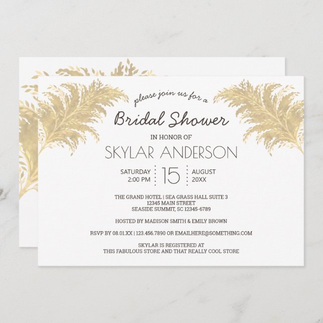 Convite Pampas Grass Tan De Casamento No Chá de panela Bra (Frente/Verso)