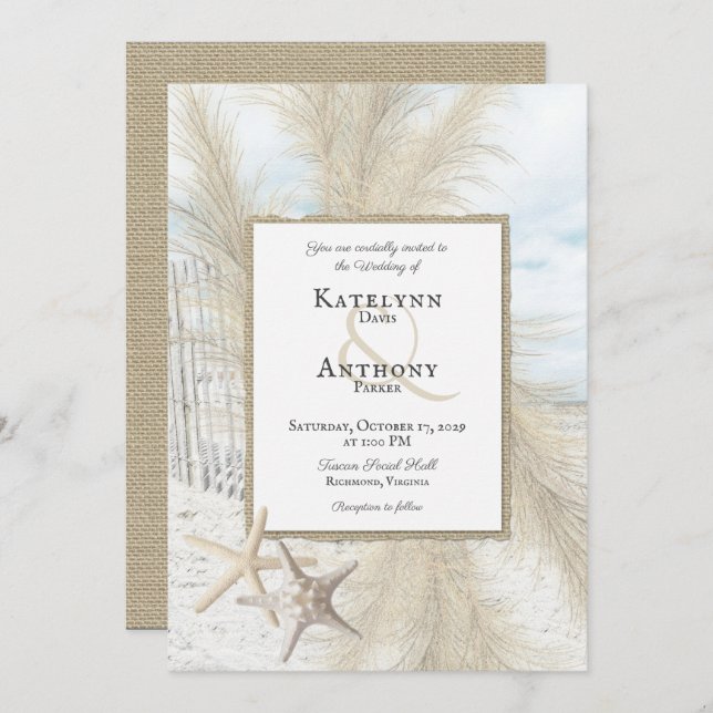 Convite Pampas Grass Vintage Beach Invitation (Frente/Verso)