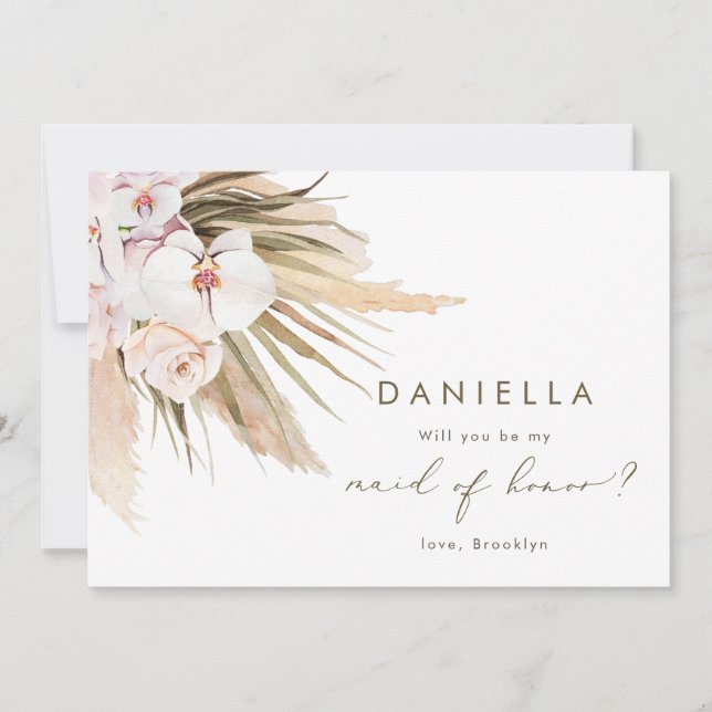 Convite Pampas Grass Você Será Minha Madrinha de casamento (Frente)