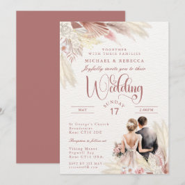Convite Pampas Grass Wedding Modern Blush Pink, Terracotta