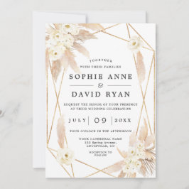 Convite Pampas Grass White Floral Dourado Tudo Em Um Casam