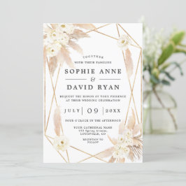Convite Pampas Grass White Floral Dourado Tudo Em Um Casam