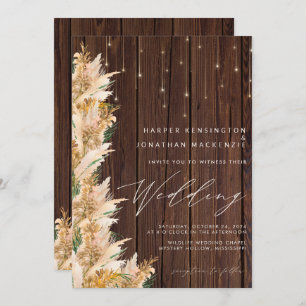 Convite Pampas Grass Wood Twinkle Luzes Boho Casamento