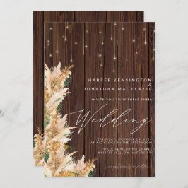 Convite Pampas Grass Wood Twinkle Luzes Boho Casamento