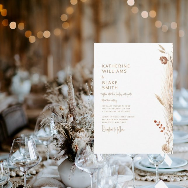 Convite Pampas Modernos Juntos Com Casamento De Texto Dour (Criador carregado)