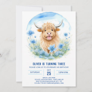 Convite Pampas Picnic com Highland Cow Birday