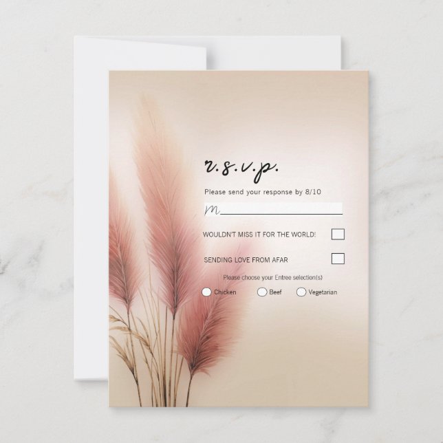 Convite Pampas Rosa Grass Bohemian Boho Wedch RSVP (Frente)