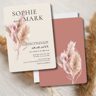 Convite Pampas Rustic Boho Mauve Rosa Minimalista