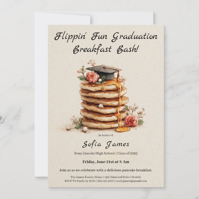 Convite Pancake Brunch Graduation Celebration Invitation (Frente)