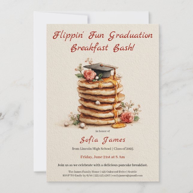 Convite Pancake Brunch Graduation Celebration Invitation (Frente)