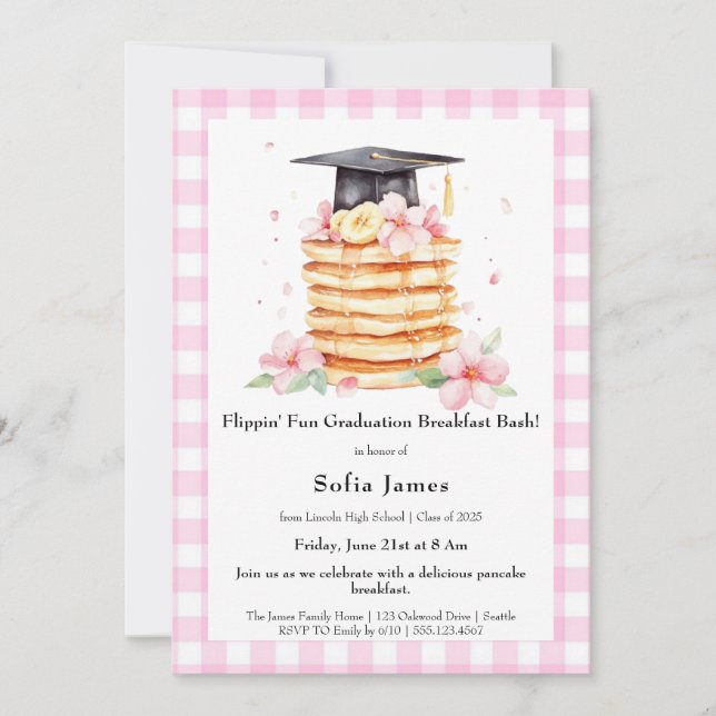 Convite Pancake Graduation Breakfast Celebration  (Frente)