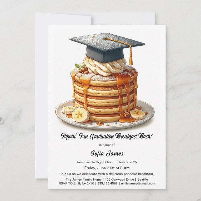 Convite Pancake Graduation Breakfast Celebration  (Frente)