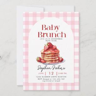 Convite Pancake Strawberry Gingham Baby BrunChá de fraldas