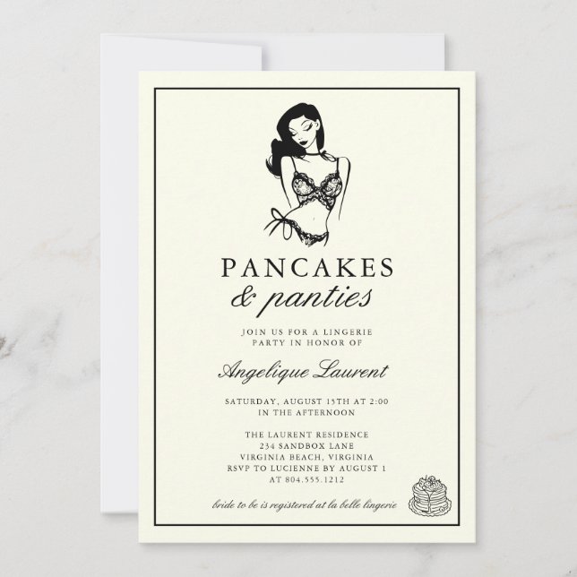 Convite Pancakes and Panties Lingerie Bridal Shower  (Frente)