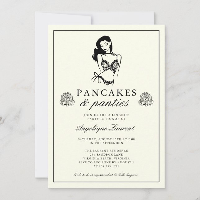 Convite Pancakes and Panties Lingerie Bridal Shower  (Frente)