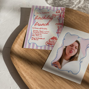 Convite Pancakes De Flor Desenhado À Mão Foto Aniversário 
