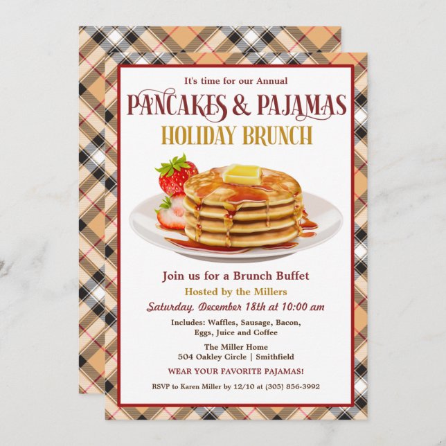 Convite Pancakes e Pajamas Holiday Brunch (Frente/Verso)