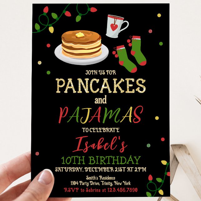 Convite Pancakes e Pijamas Aniversário de Natal (Criador carregado)
