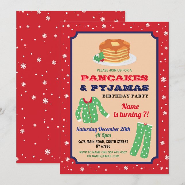 Convite Pancakes e pijamas festa de aniversário de Natal a (Frente/Verso)