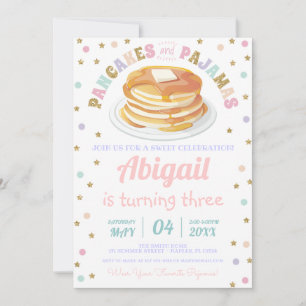 Convite Pancakes e pijamas Glitter Dot Star Kid Aniversári