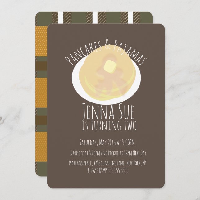 Convite Pancakes e pijamas Sleepover Girls | Tema de outon (Frente/Verso)