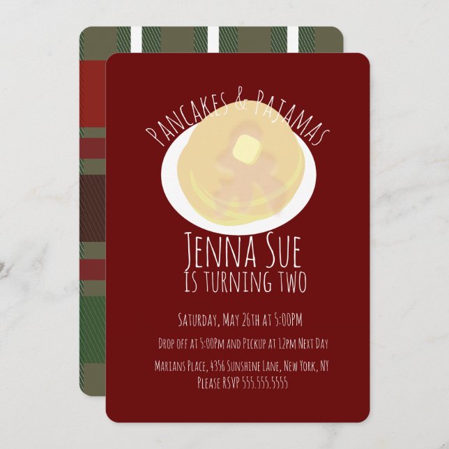 Convite Pancakes e pijamas Sleepover Girls | XADREZ (Frente/Verso)