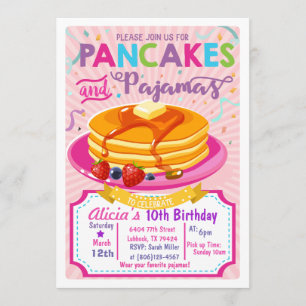Convite Pancakes Pajamas Birthday convidam garota para fes