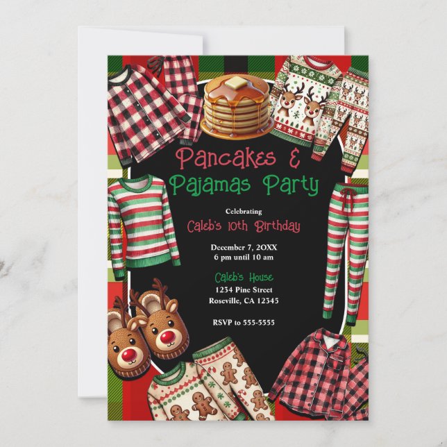 Convite Pancakes & Pajamas Festa de Natal de PJ's Aniversá (Frente)