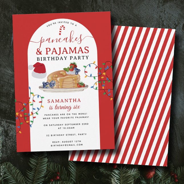 Convite Pancakes Pajamas PJ's Girl Christmas Birthday (Pancakes Pajamas PJ's Girl Christmas Birthday Invitation)