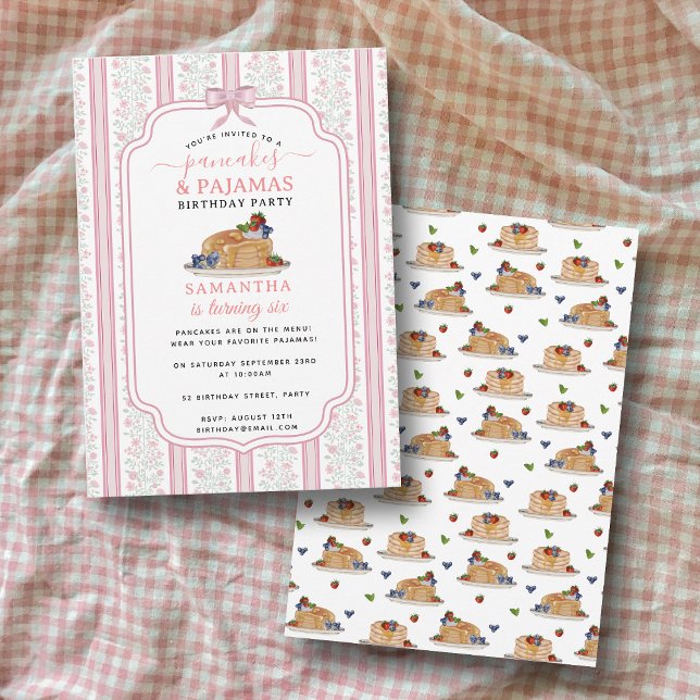 Convite Pancakes Pajamas PJ's Girl Kids Birthday Party (Pancakes Pajamas PJ's Girl Kids Birthday Party Invitation)