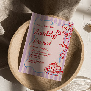 Convite Pancakes Rosa Rosa-Rosa Brancos Aniversário Brunch