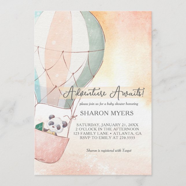 Convite Panda Adventure Awaits Baby Shower (Frente)