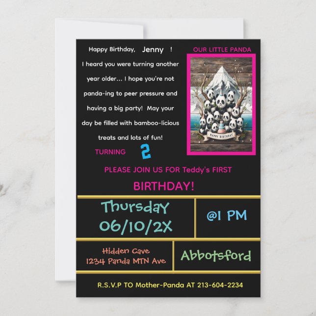 Convite Panda Adventure: Festa de aniversário! (Frente)
