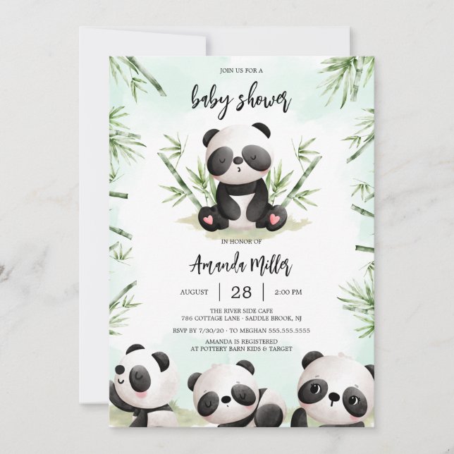Convite Panda Baby Shower Invitation (Frente)