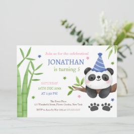 Convite Panda Bear Green Bamboo Kids Birthday 