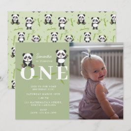 Convite Panda Bear Kawaii Kids First One Birthday Photo