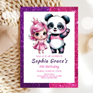Convite Panda bonita com aniversário de princesa