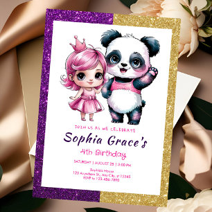 Convite Panda bonita com aniversário de princesa