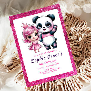 Convite Panda bonita com aniversário de princesa