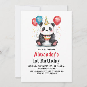 Convite Panda bonita com balões e primeiro aniversario de 