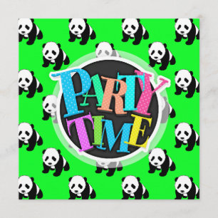 Convite Panda Bonita; Neon Verde, Preto e Branco