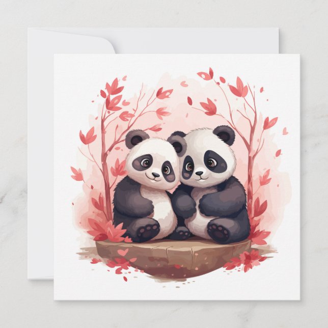 Convite Panda casal tão feliz juntos  (Frente)
