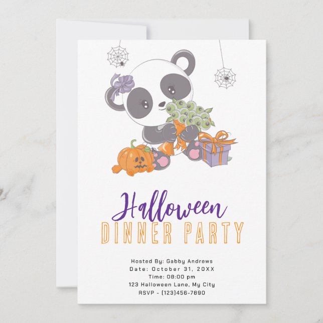 Convite Panda com Buquê de Olhos de Halloween Jantar Festa (Frente)