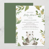 Panda de Aquarela com Chá de fraldas Foliage Wreat