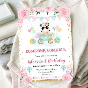 Convite Panda Flores Rosa Aquarela Aniversário Infantil