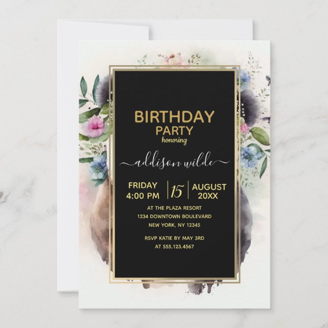 Convite Panda Flowers Watercolor                           (Frente)