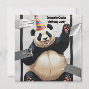 Convite Panda gigante sentado vestindo chapéu de aniversár